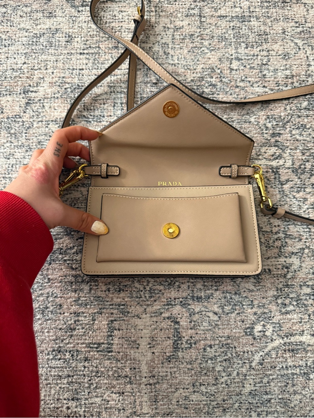 Prada Taupe Leather Envelope Crossbody with Gold Hardware - Picture 9 of 12